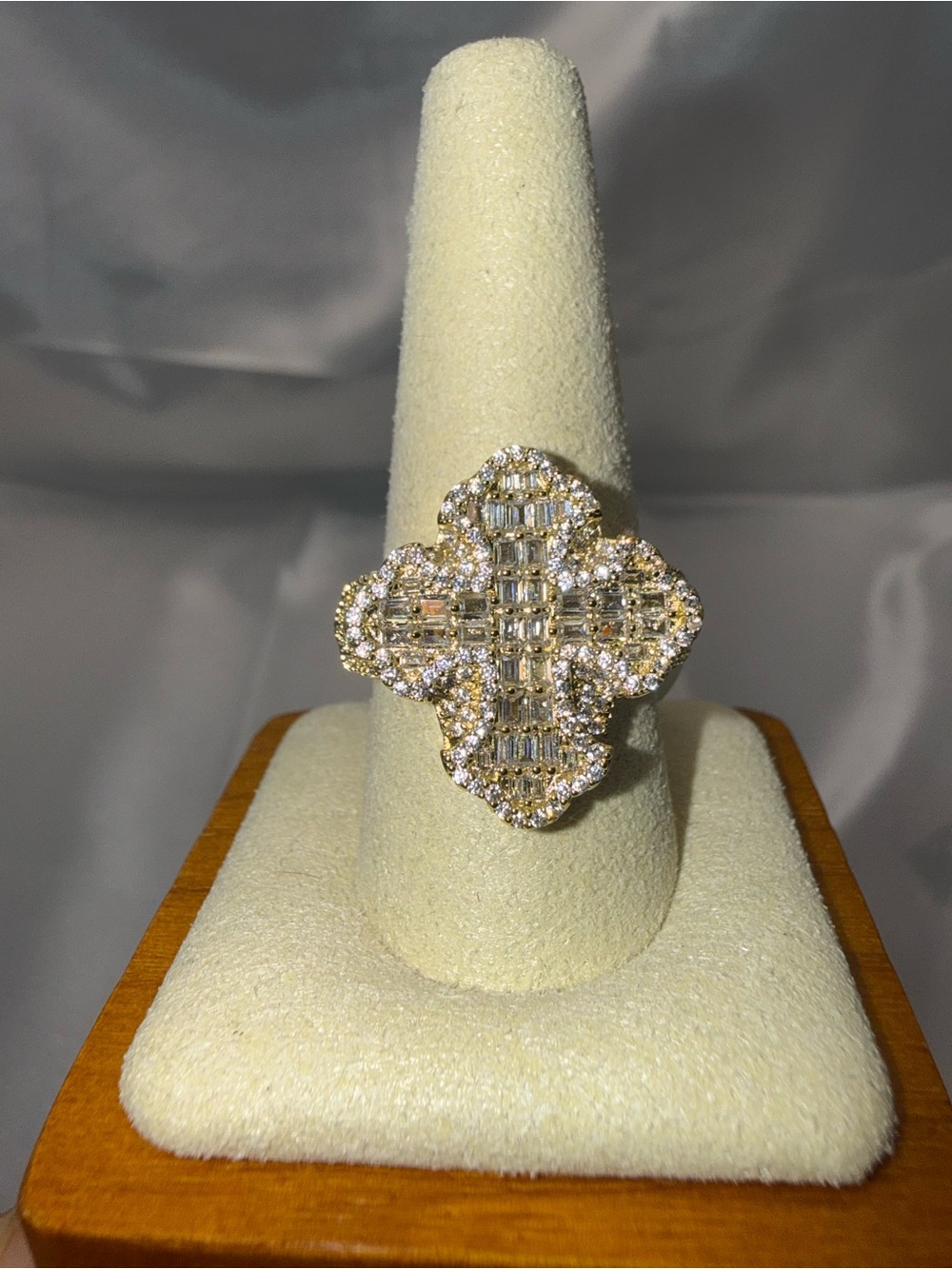 18K Gold Dipped AAA CZ Cross Ring – Size 11
